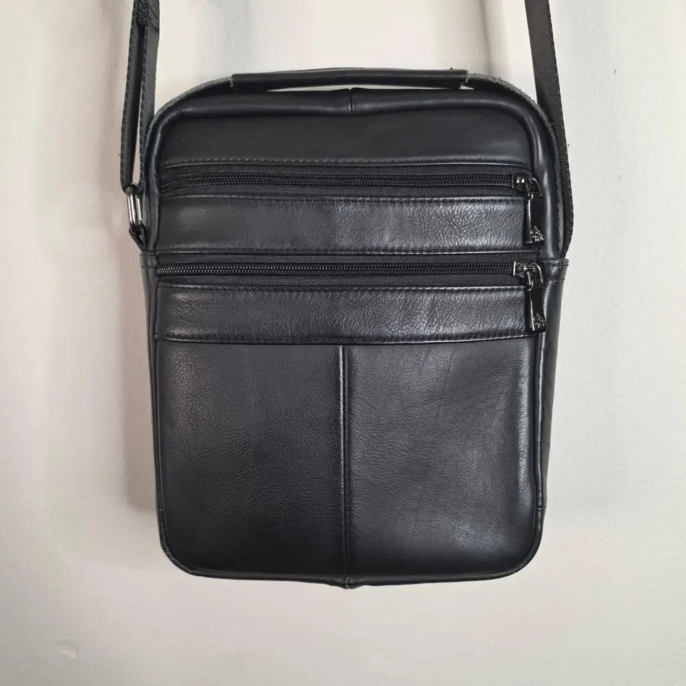 GOSCOCA Crossbody Bag Mens Small Black Faux Leather Travel Sling Organizer